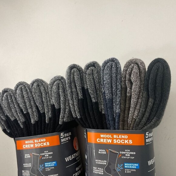 NEW Weatherproof Mens 6-12 Vintage Wool Blend Crew Socks 10 Pairs Black & Gray - Picture 5 of 7